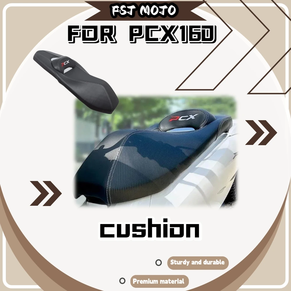 For PCX160 Carbon Textured Leather Seat Cushion With Passenger Lumbar Pad Soft Thick Sponge Relieve Long Ride Waist Ache