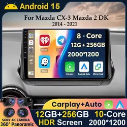 Android 15 Carplay Auto WIFI+4G Car Radio For Mazda CX-3 CX3 Mazda 2 DK 2014-2021 Multimedia Player GPS Stereo Head Unit DSP RDS
