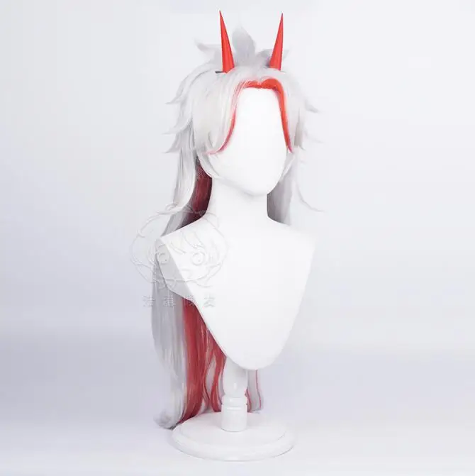 High Quality Game Genshin Impact Arataki Itto Cosplay Wig Heat Resistant Synthetic Hair Anime Wigs + Red Horn Prop Accessories