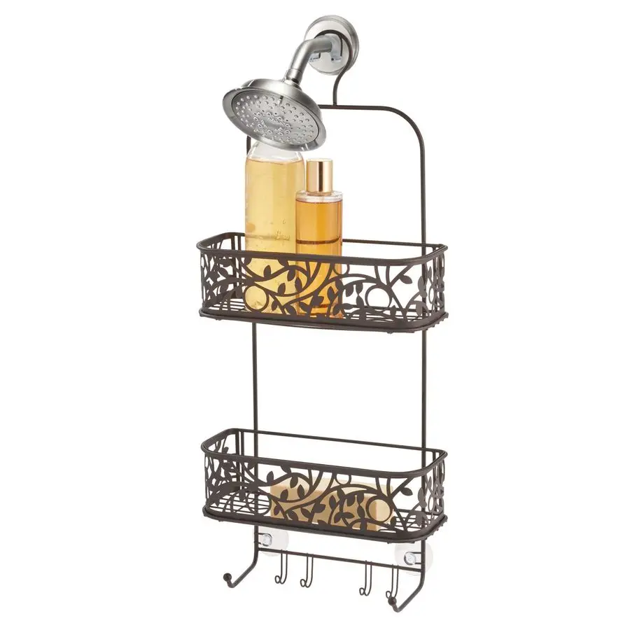

Vine Metal Wire Hanging Shower Caddy, Extra Wide Space for Shampoo, Conditioner, and Soap with Hooks for Razors, Towels, and Mor