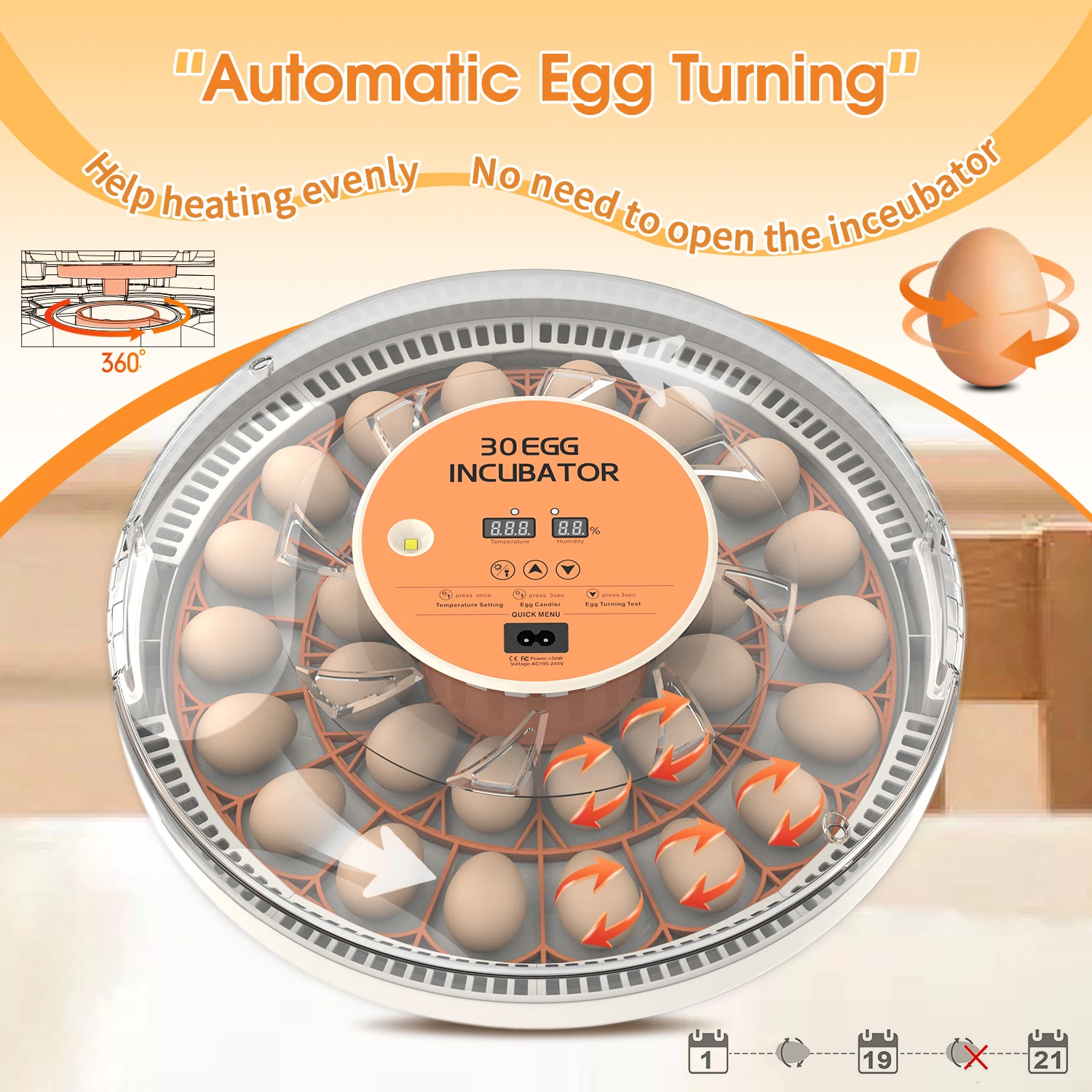 HHD WONEGG 30H High Hatch Rate 30 Egg Incubator with 360 Degree Automatic Egg Turning