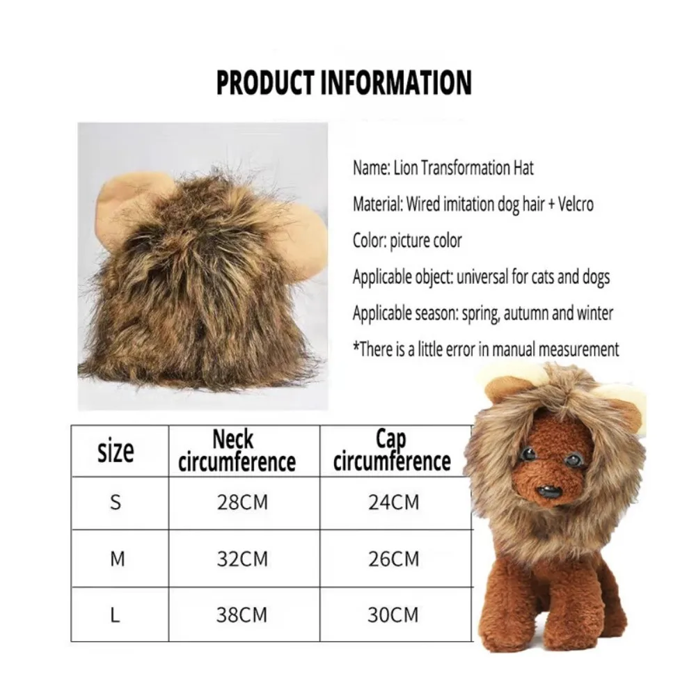 Fake Lion Wig Hat Cosplay Animal Funny Pet Clothes Cap Cute Prank Full Face Helmet Halloween Masquerade Party Accessory Costume