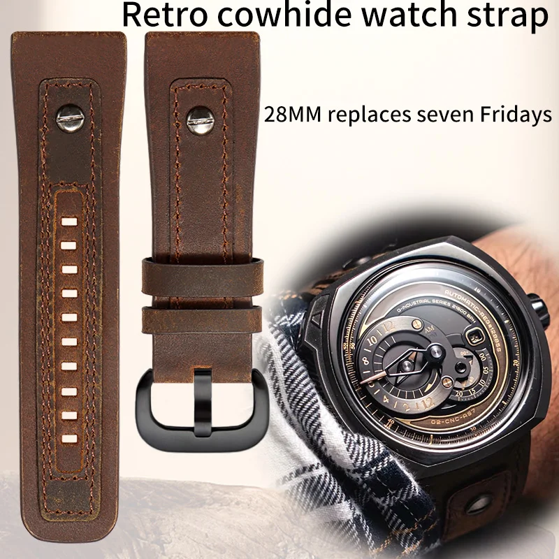 

For diesel for Seven Friday Men's Watchband M2/02 P1B/01 Bracelet 28mm Vintage cowhide watch strap accessories Men's wristband