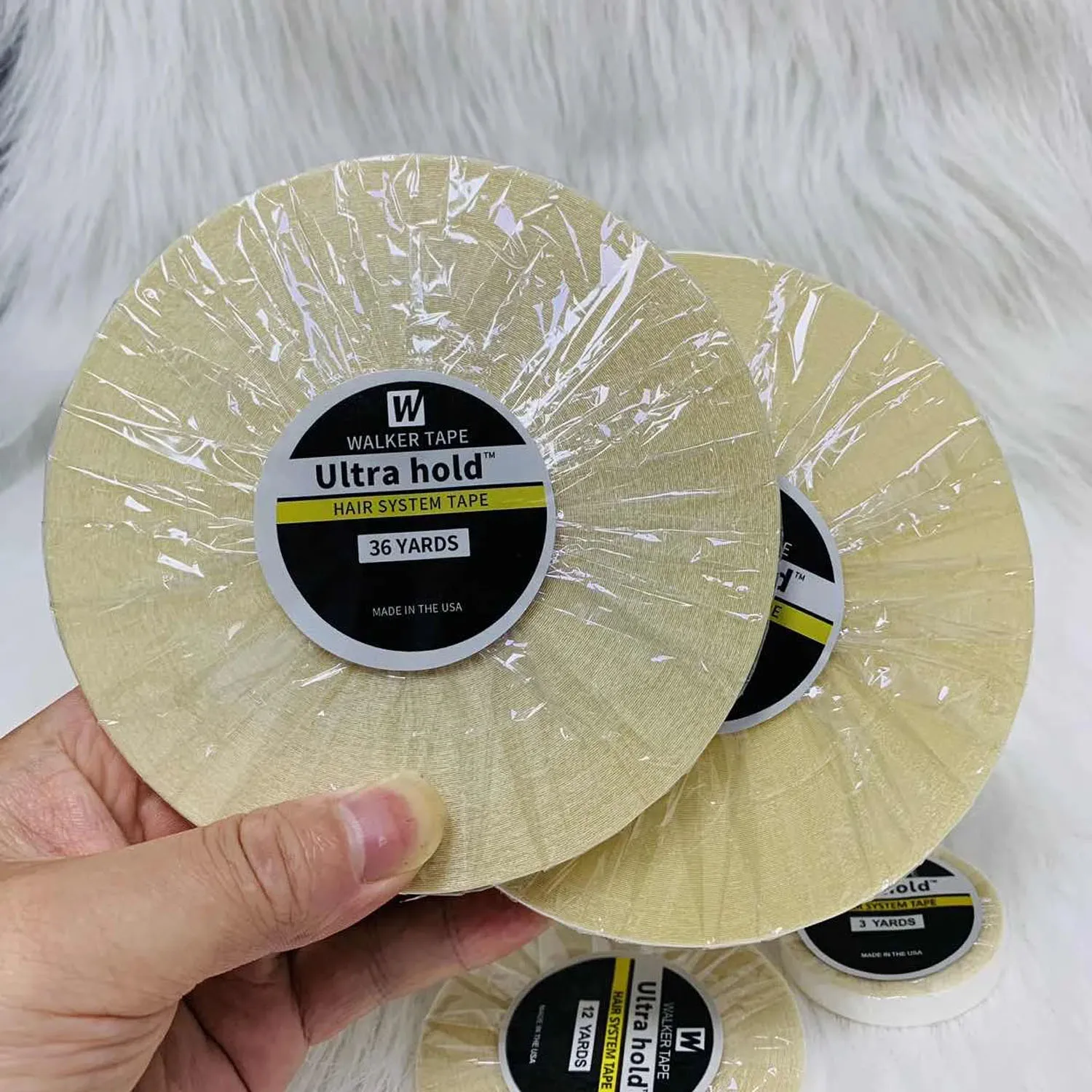 Fita ultra hold para sistema de cabelo, 36/12/3 jardas, fita adesiva dupla face branca para extensões de cabelo, perucas, fixação forte