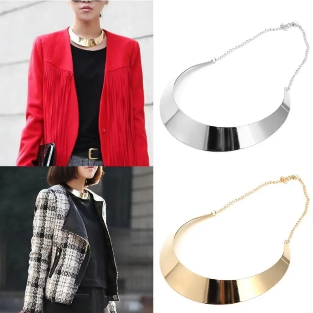 Vintage Metal Alloy Torque Necklace Exaggerated Plated Golden Choker Necklace Wide Collar NeckChain Jewelry Accessories