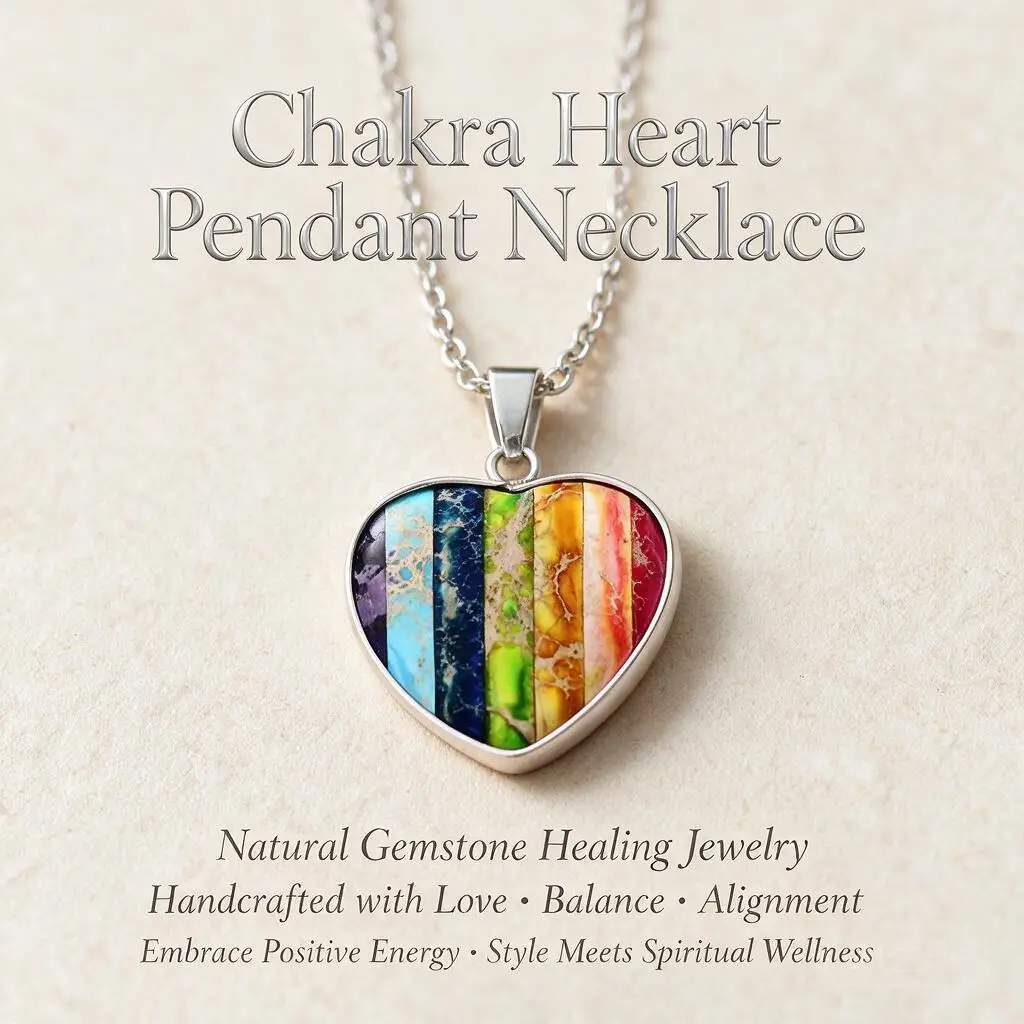 Natural Stone Rainbow 7 Color Heart Pendant Necklace Chakra Gemstone Chain Jewelry For Women Men Mixed Material Silver Gold Gift