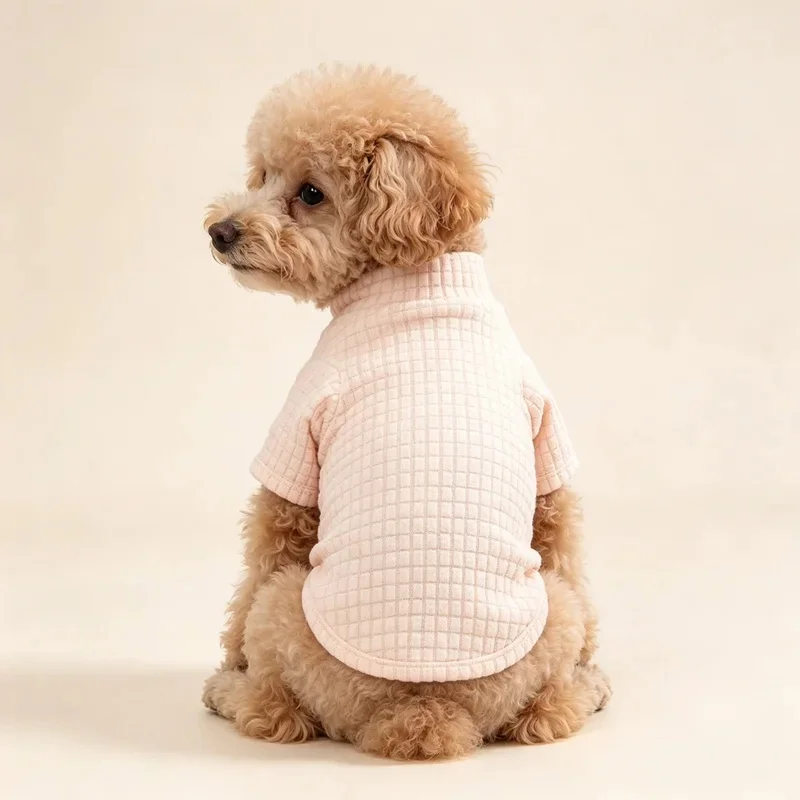 Cute Bear Patch Waffle Fleece Pet Sweatshirt for Small Dogs Cats Warm Winter Puppy Kitten Clothes Soft Pullover
