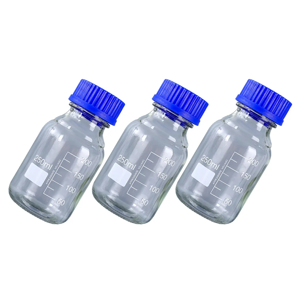 3Pcs 250Ml Glass Chemical Reagent Bottles Lab Liquid Storage Sealing Container Spill Proof Cap for Factory Laboratory