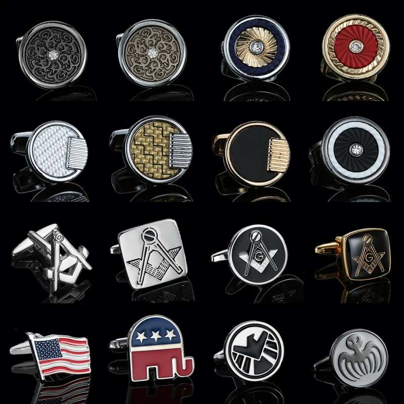 High quality men's French shirt cufflinks Square Circle Freemasons Flag Octopus cuffs buttons suit accessories jewelry wholesale