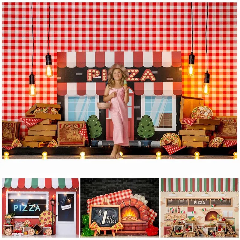 

LS Another Little Pizza My Heart Backdrops Kids Birthday Cake Smash Photography Child Kitchen Restaurant Photocall Background
