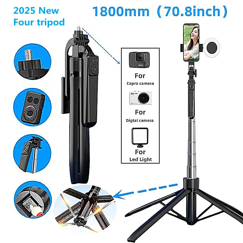Portable camera tripod with wireless remote control and 360 ° rotation for video recording, video recording, and live streaming