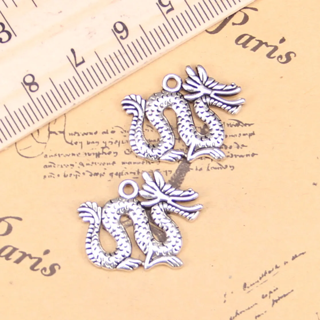 48pcs Jewelry Charms Dragon Loong 23x17mm Antique Silver Plated Pendants Making DIY Handmade Tibetan Silver Jewelry