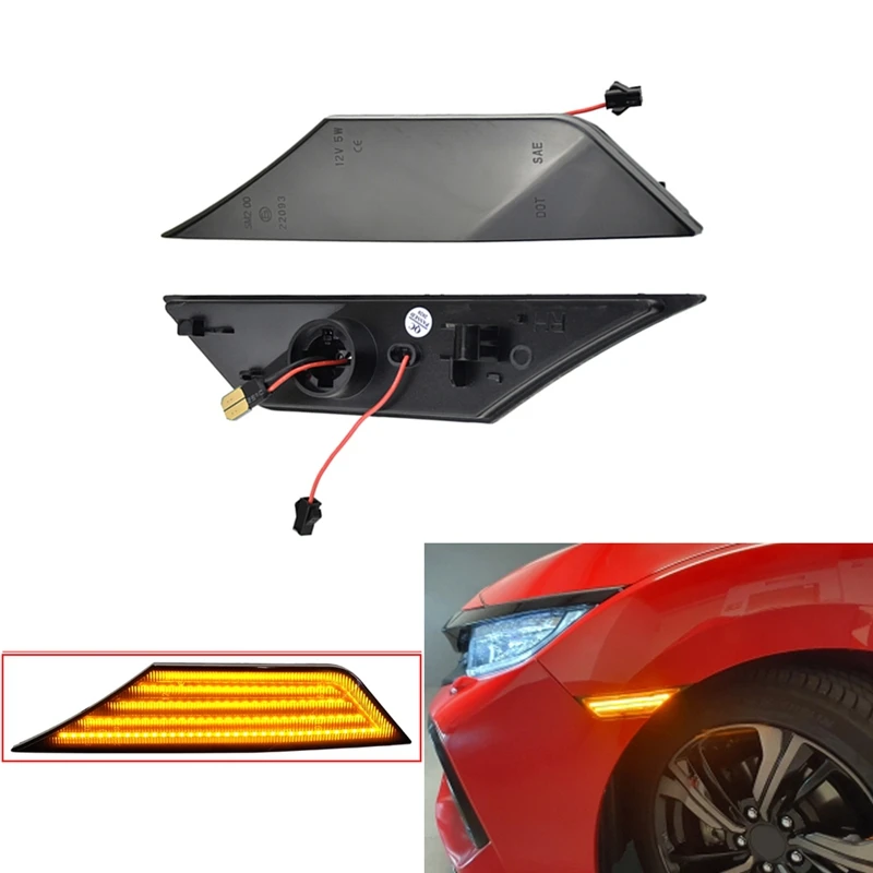 Car LED Turn Signal Blinker Front Side Markers Lights Lamps For Honda Civic 2016-2020