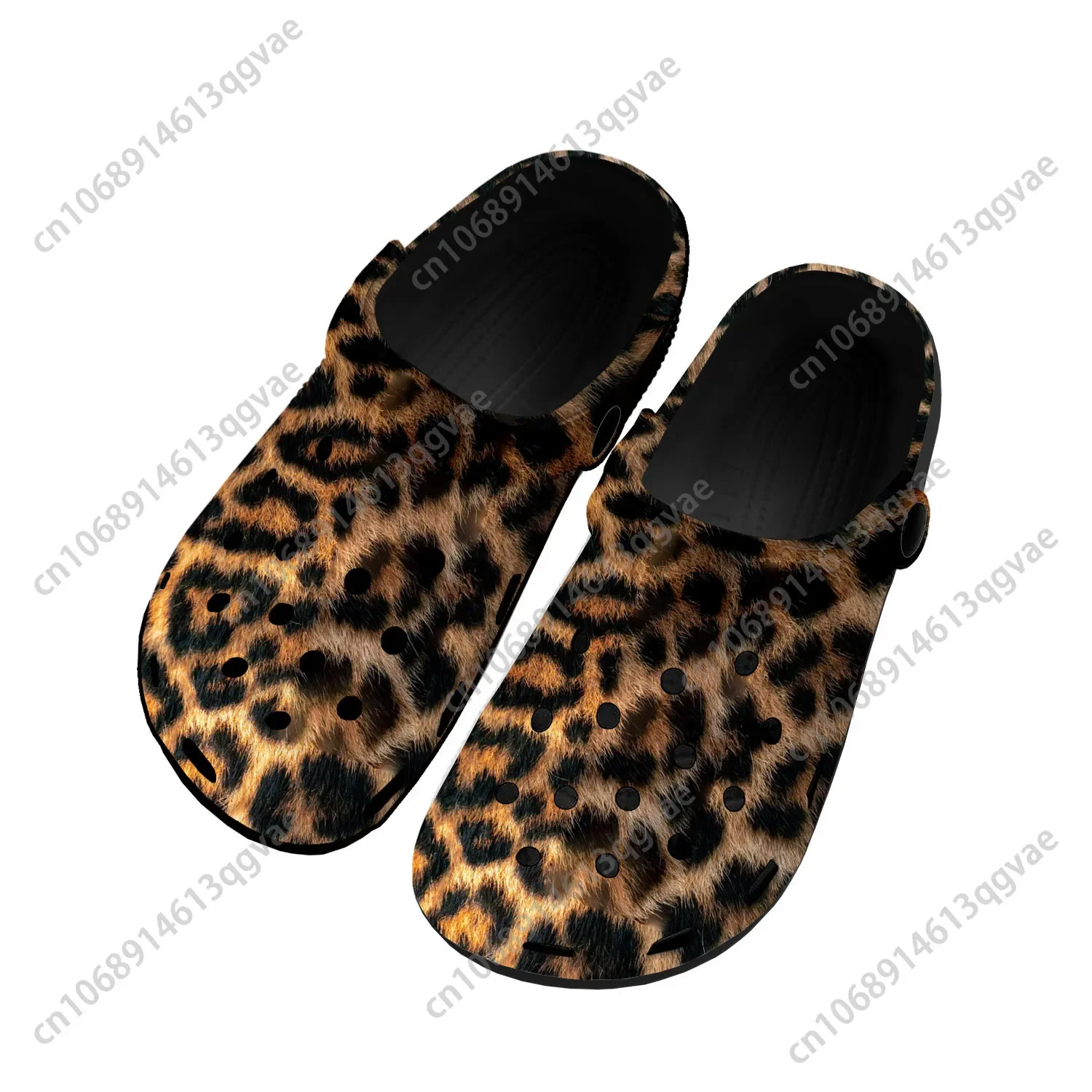 Homens e mulheres leopardo impressão personalizada sapatos de água, maré adolescente impressa, chinelos de praia causais, buraco respirável, casa tamancos, moda adolescente