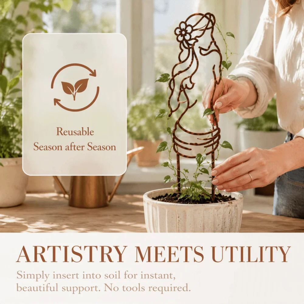 Girl Shaped Plant Support Pile Stainless Steel Greenhouse Arrangement Anti Lodging Stakes Grow Support Bonsai Fixed Rod