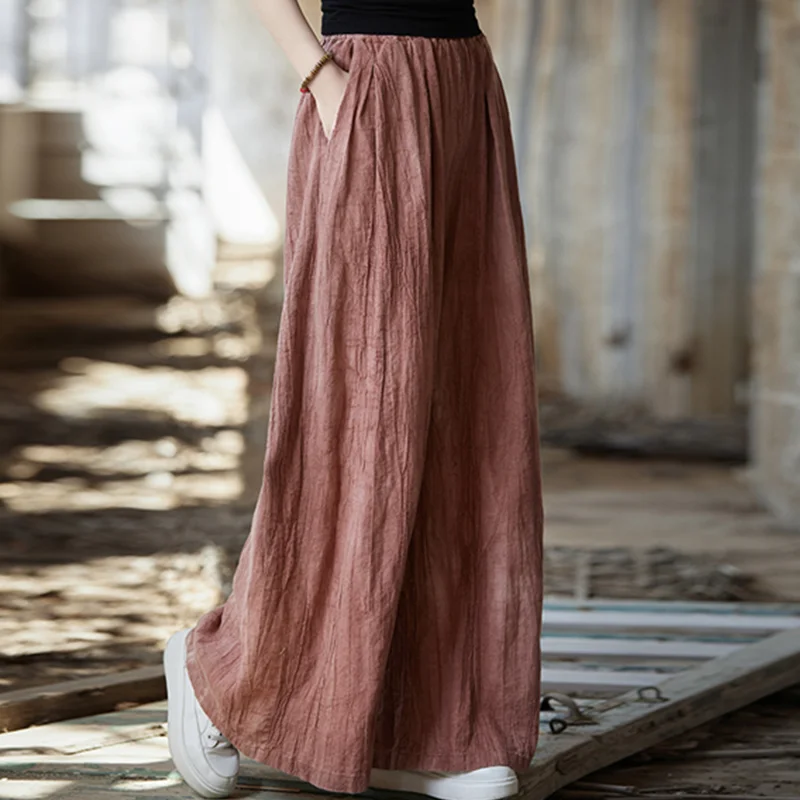 Abbigliamento da yoga vintage Pantaloni da donna a vita alta in cotone e lino Pantaloni larghi larghi da donna di grandi dimensioni Pantaloni cargo da donna a gamba larga