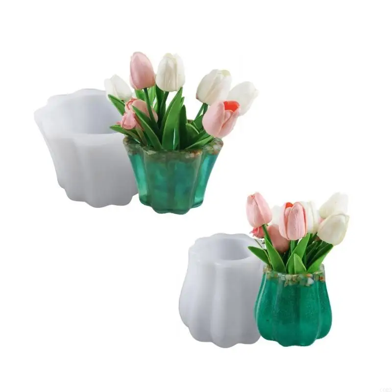 CORD Lace Waved Flower Planter Molde silicona Molde cemento hormigón para portavelas