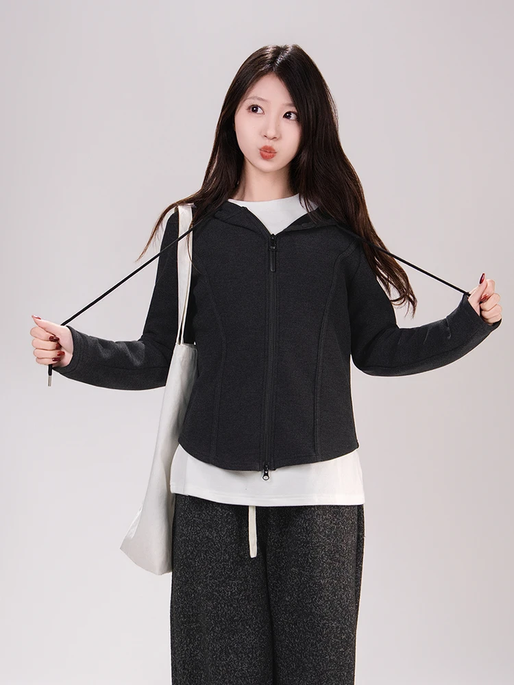 

Slim Fit Hooded Fce Zipper Jaet Women's Autumn Winter Thiened Long Sve ort Length Color Spor Sle Garment