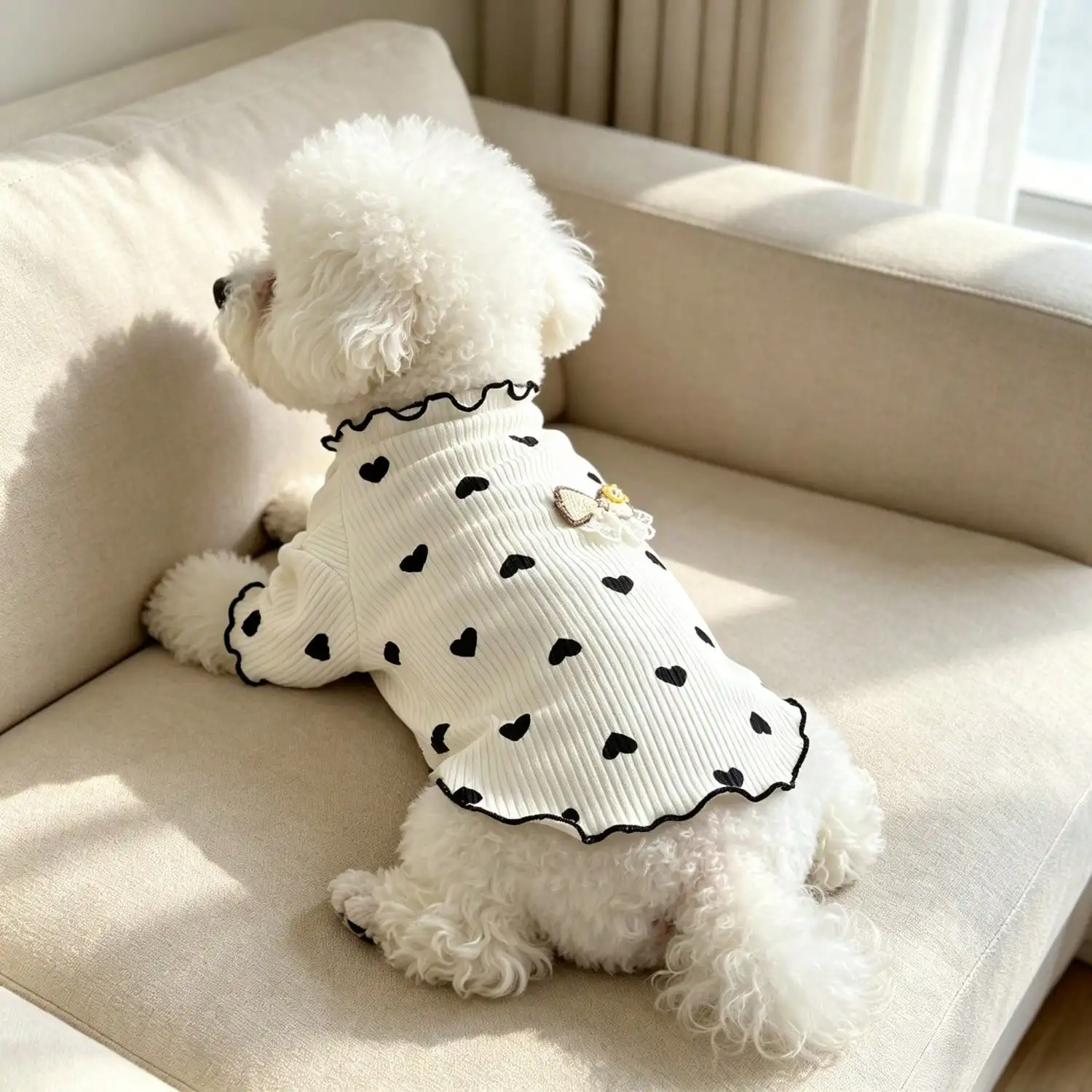 1 Stück geripptes Oberteil mit Herzmuster für kleine Hunde mit Spitzenschleife, lässiges Haustier-Shirt – Detail 23