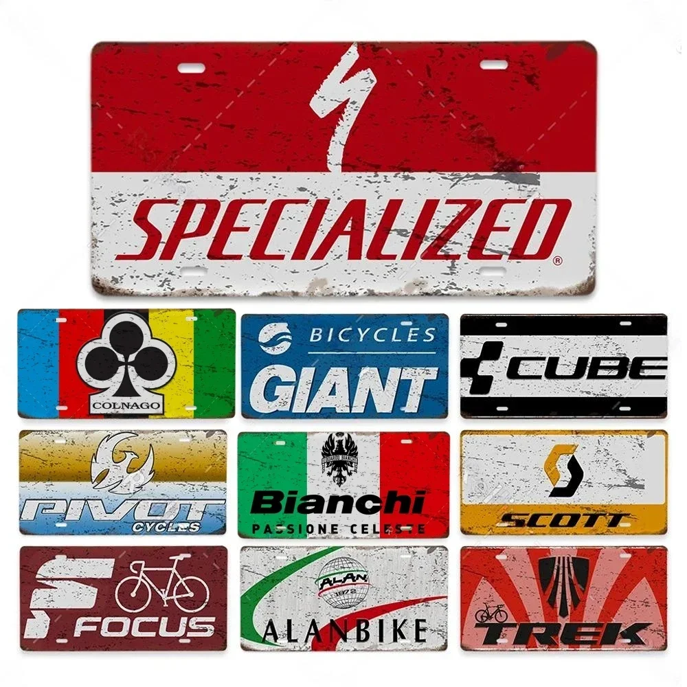 Letrero Metálico HD, Placa de Matrícula Vintage de Marca de Bicicleta, Arte de Pared Metálico, Decoración Retro de Equipo de Ciclismo para Tienda de Bicicletas o Cuarto de Hombre, Marca Deportiva Ti