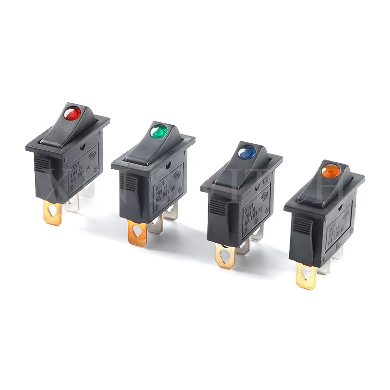 1PCS KCD3 Black Rocker Switch ON OFF 3Pin Latching 16A 250VAC With Dot LED For Motor Car Auto Switch Red Blue Green Yellow Light