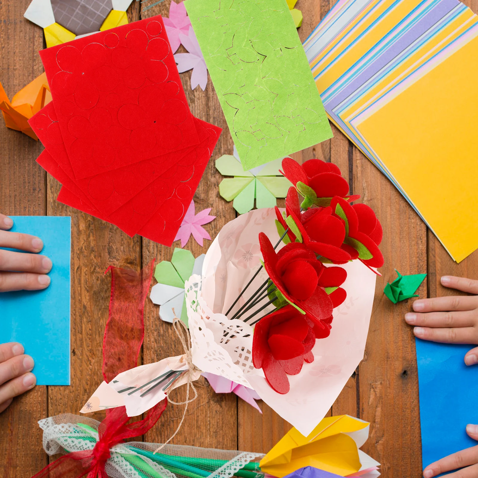 

2Sets Flower Craft Kit DIY Bouquet Supplies for Kids Develop Cognitive Skills Hand-Eye Coordination Creative Craft Material