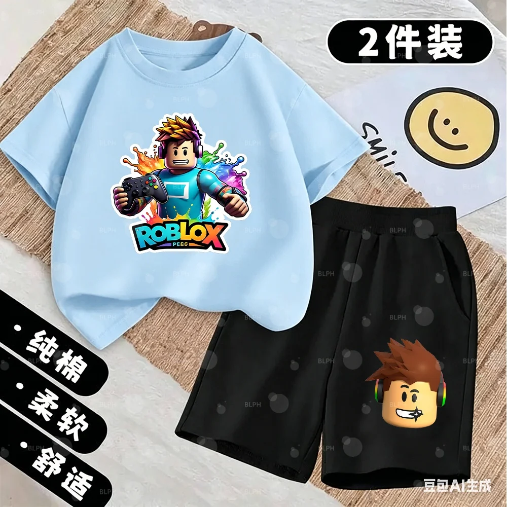 Conjunto de Camisetas Estilosas com Tema Roblox para Crianças, com Design Colorido e Estampa de Controle de Jogo para Entusiastas de Jogos