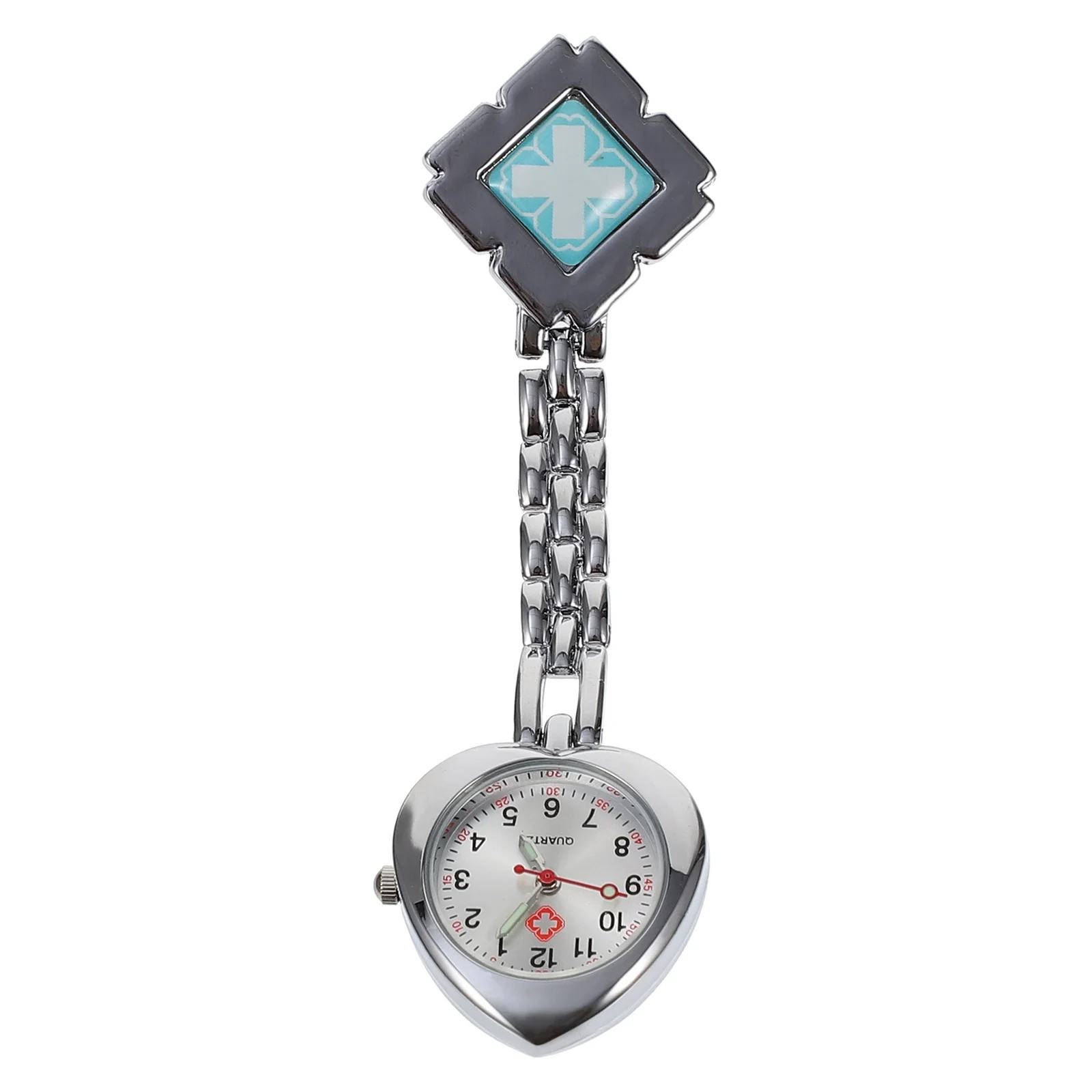 

1Pcs Medical Chest Watch Alloy Case Quartz Movement Luminous Pointer Clip-on Nurse Pocket Watch Heart-Shape Design Durable