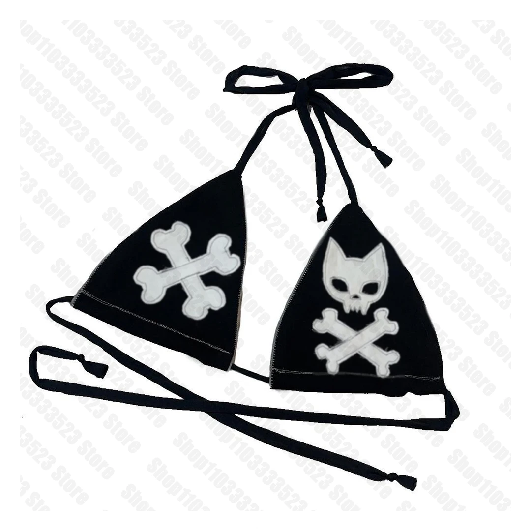 Traje de baño Y2k con Tanga y estampado Retro Punk, traje de baño de dos piezas, ropa de calle gótica, bikini estampado Emo para niñas, traje de baño kawaii de los años 2000