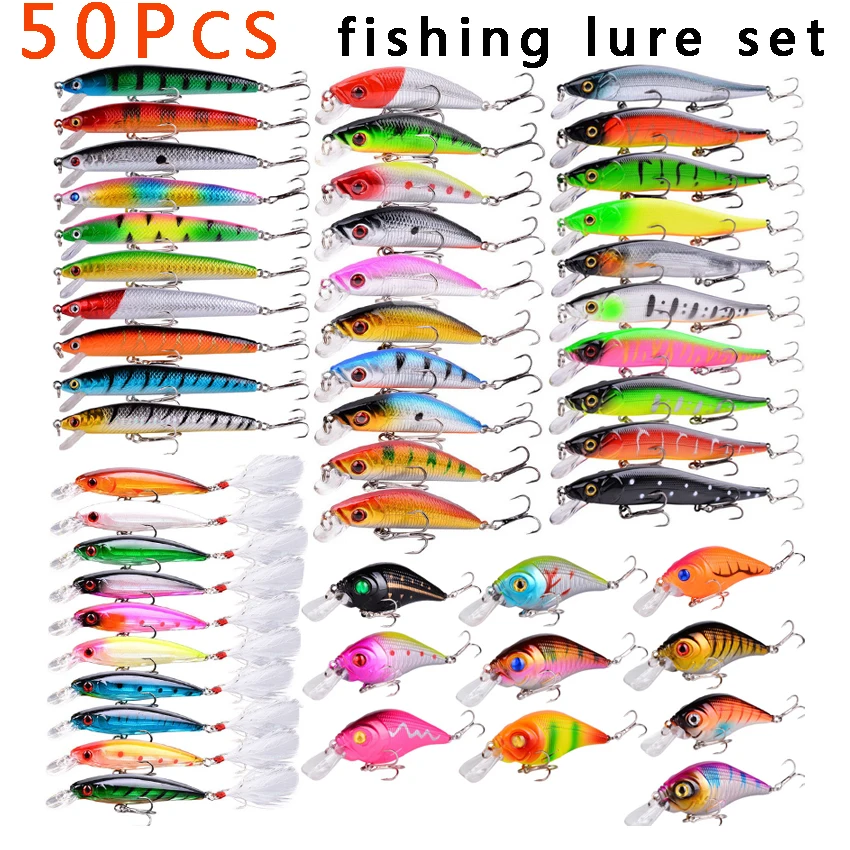 

50Pc Mixed Minnow Fishing Lure Set Fishing Hard Bait Minnow Floating Swing Crankbait Crazy Wobblers Artificial Bionic Crank Lure