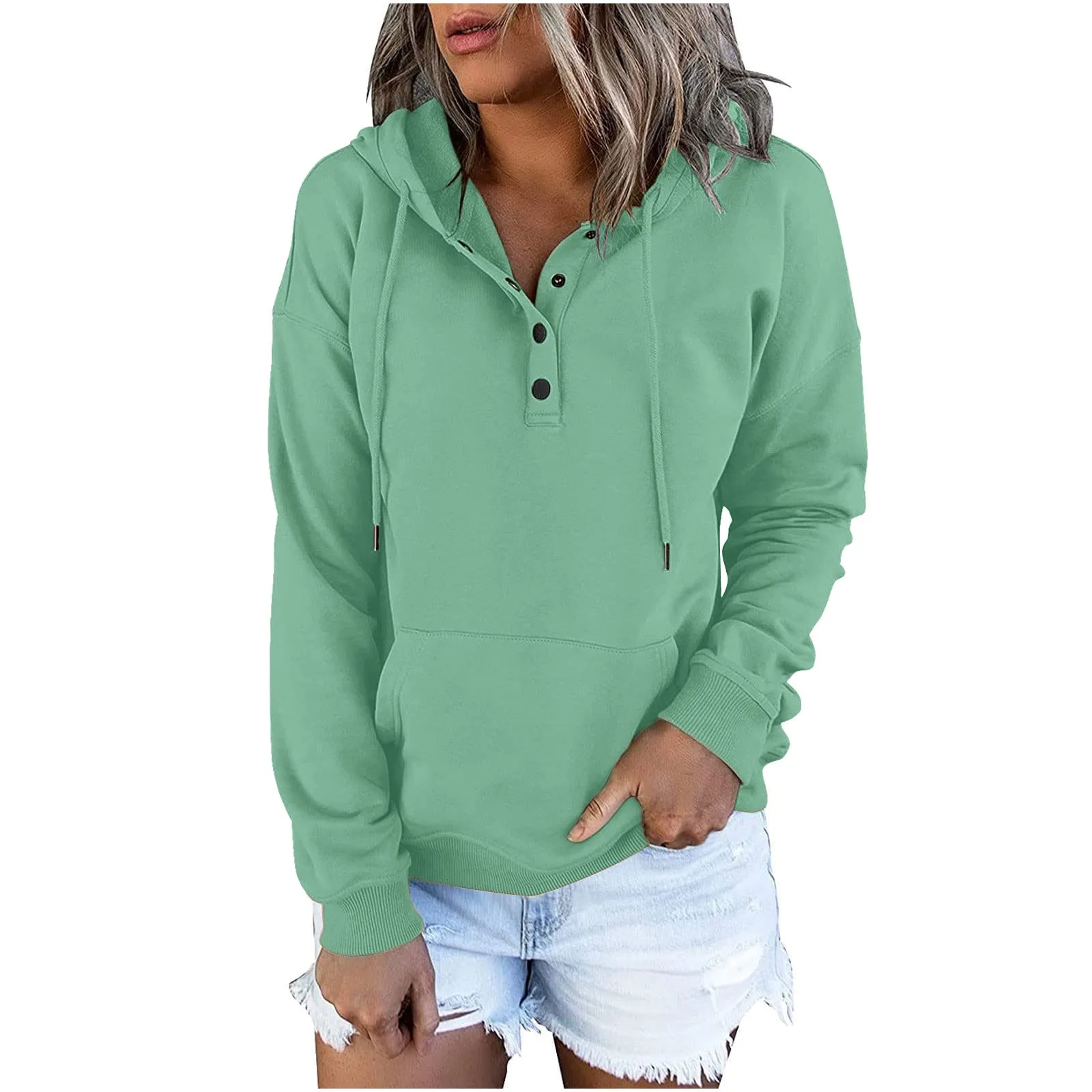 Women\'s Solid Color Hooded Sweatshirts 2024 Autumn Winter New Harajuku Hoodies Ladies Casual Loose Long Sleeve Pocket Pullovers