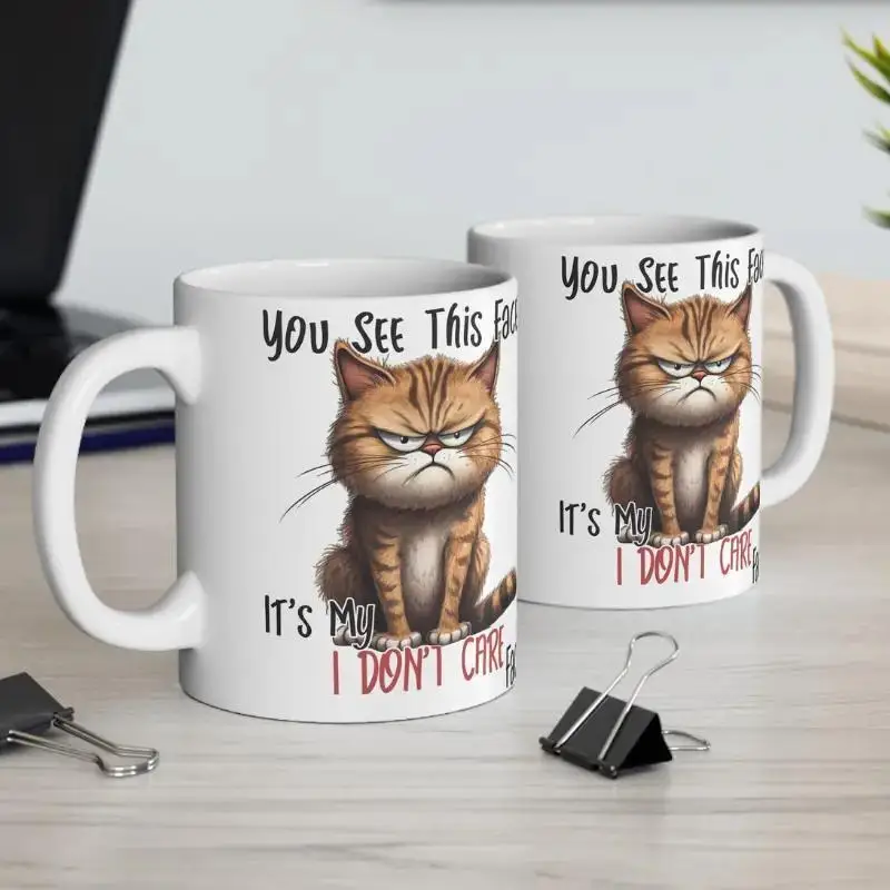 11oz I Don't Care Cat Ceramic Coffee Mug, Tea Cup Dishwasher & Microwave Safe - Birthday Gift, Holiday Gift, Gift For Her