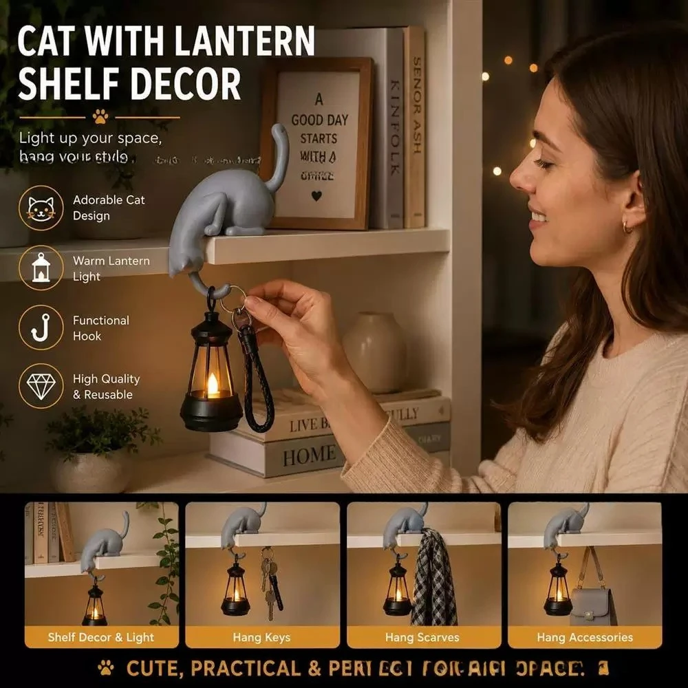 Cute Upside Down Cat Wall Hook Key Storage Rack Wall Mounted Hanger Holder Home Decor Art