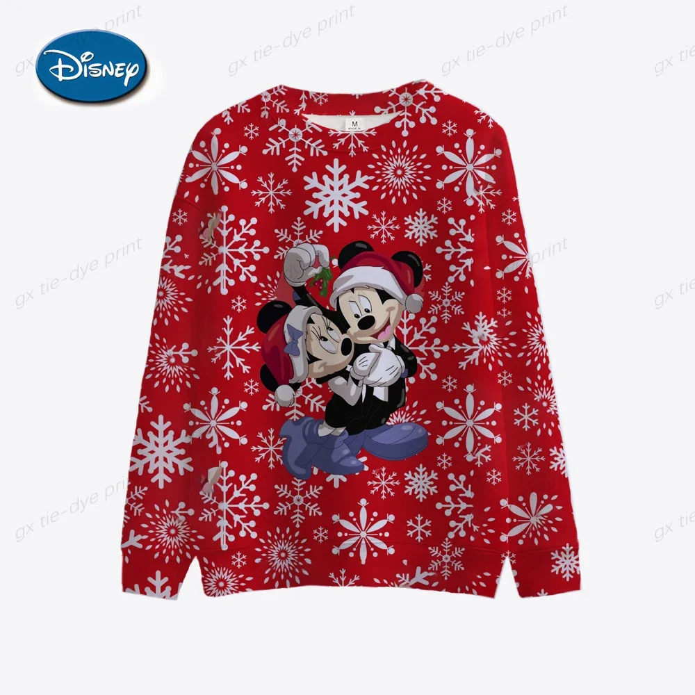 Disney 2024 Autumn New Fashion Casual Cartoon Mickey Mouse and Minnie Christmas Print Slim O Neck Long Sleeve Holiday Sweatshirt