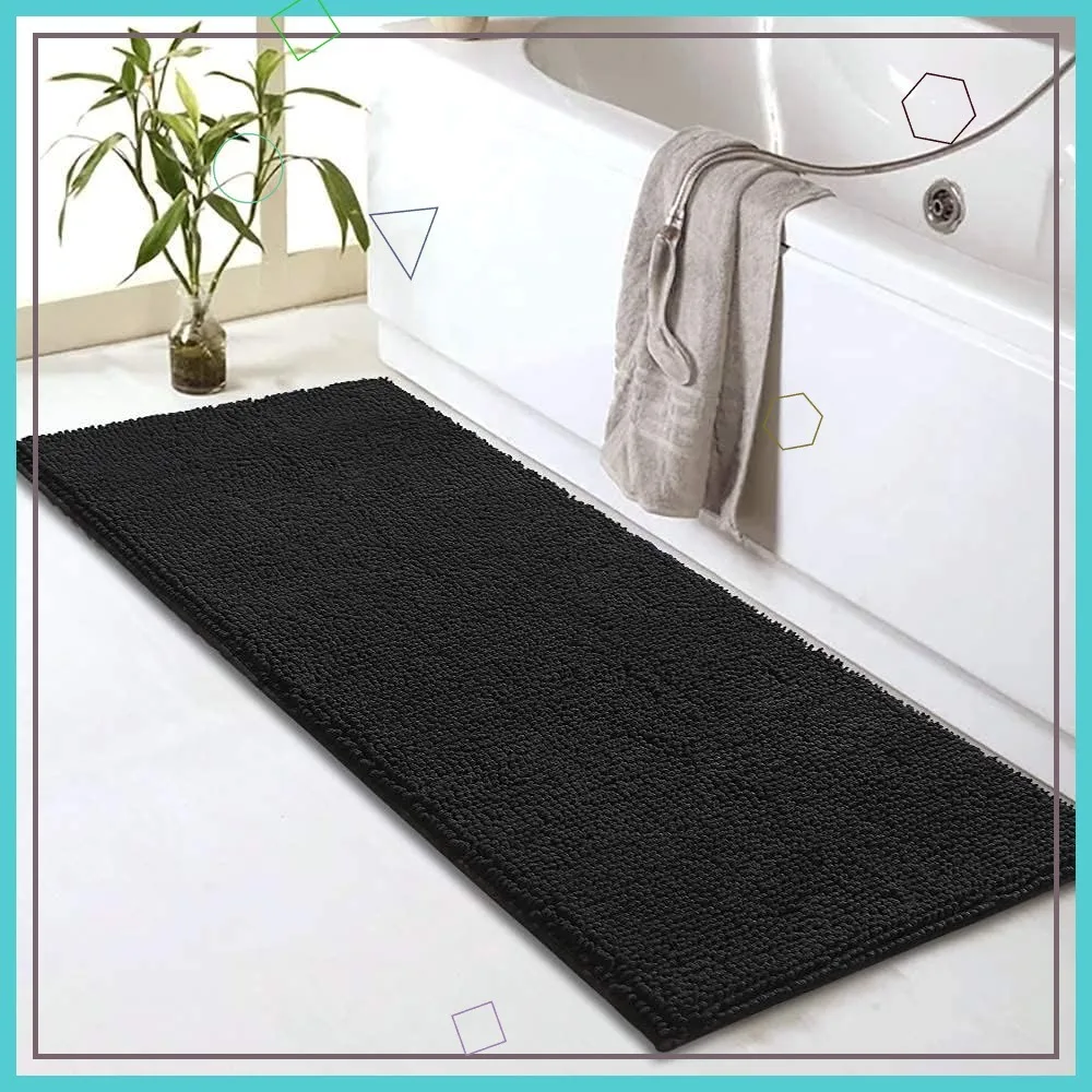 

Non-Slip Extra Long Bath Mat - Fluffy Soft Wet Absorbent Machine Washable Chenille Striped Rug for Bathroom Floor