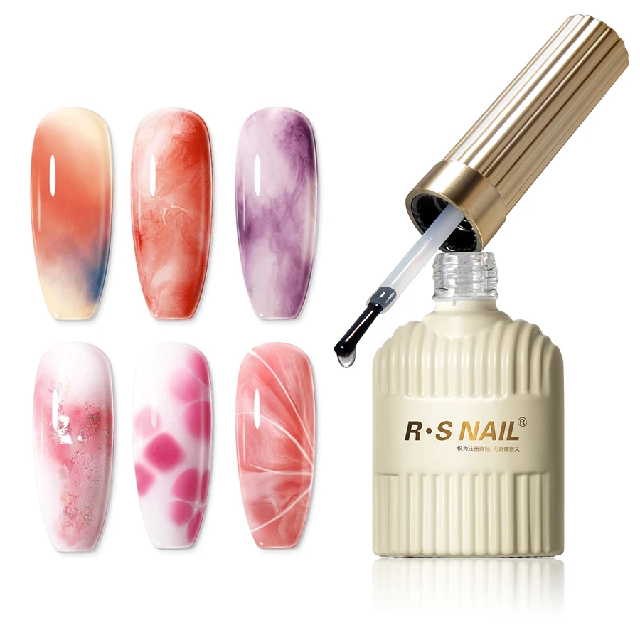 R​S NAIL 10ml Clear Blooming Gel Nail Polish UV LED Blossom Soak Off Gel Glue For Spreading Effect Marble Nail Polishes Design