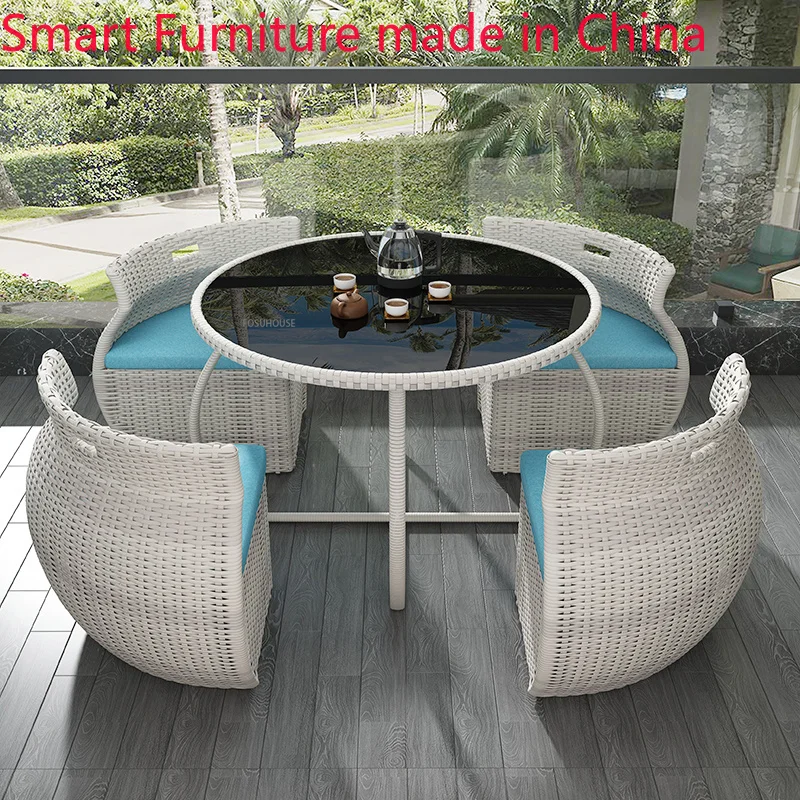 

Outdoor Rattan Furniture Creative Modern Garden Table and Chairs Set Three Piece Combination Balcony Small Dining Table Set Z