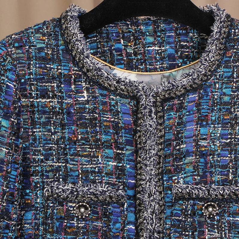 2025 nueva moda cuello redondo ligero de lujo celebridad de gama alta diseño de temperamento chaqueta de tweed casual