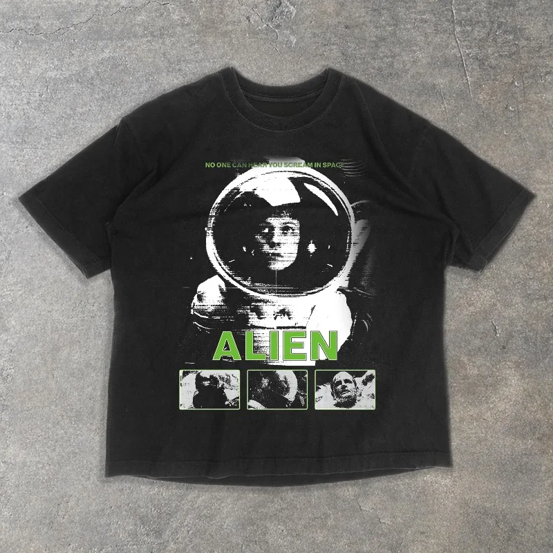 Retro Washed Alien Movie (1979) T-shirt Men's T-shirt Summer New Style Unisex High Street T-shirt