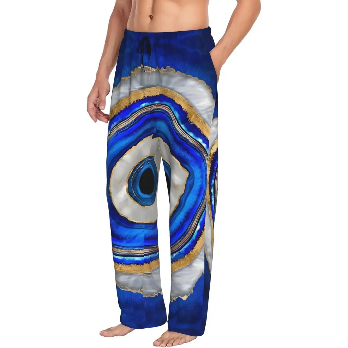 مخصص نزار عين الشر بنطلون بيجاما ملابس خاصة الرجال حزام مطاط رمز تميمة صالة النوم قيعان مع جيوب