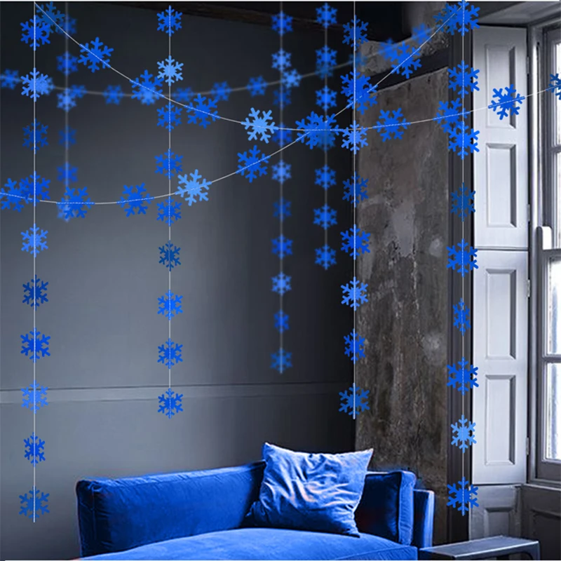 Royal Blue Little Snowflake Garland Winter Wonderland Party Decorations Christmas Hanging Snowflake Banner Xmas Party Supplies