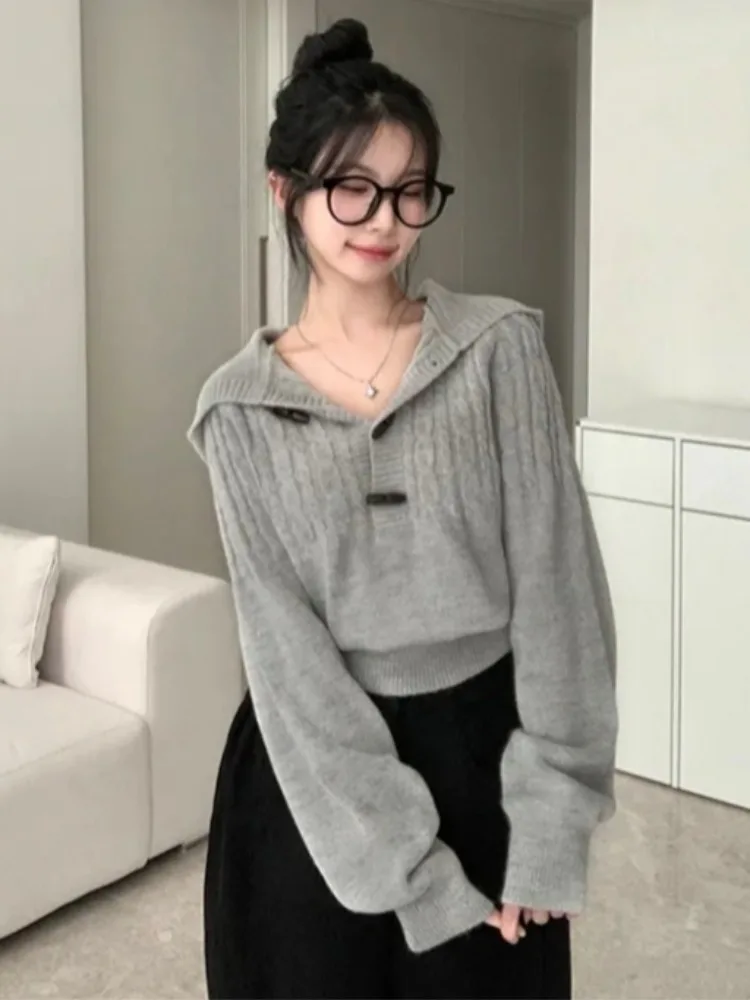 Chic Autumn Winter Soft Cozy Plaid Knit Long Sve Women's Sweater Sli Slimming Button Design Versatile Faionable Knit...