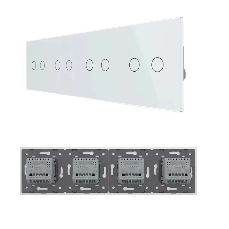 

Livolo EU Standard 8 Gang 1 Way Touch Switch, Free Combination Luxury Quadruple Panel Wall Switch,Crystal Glass Panel-222mm