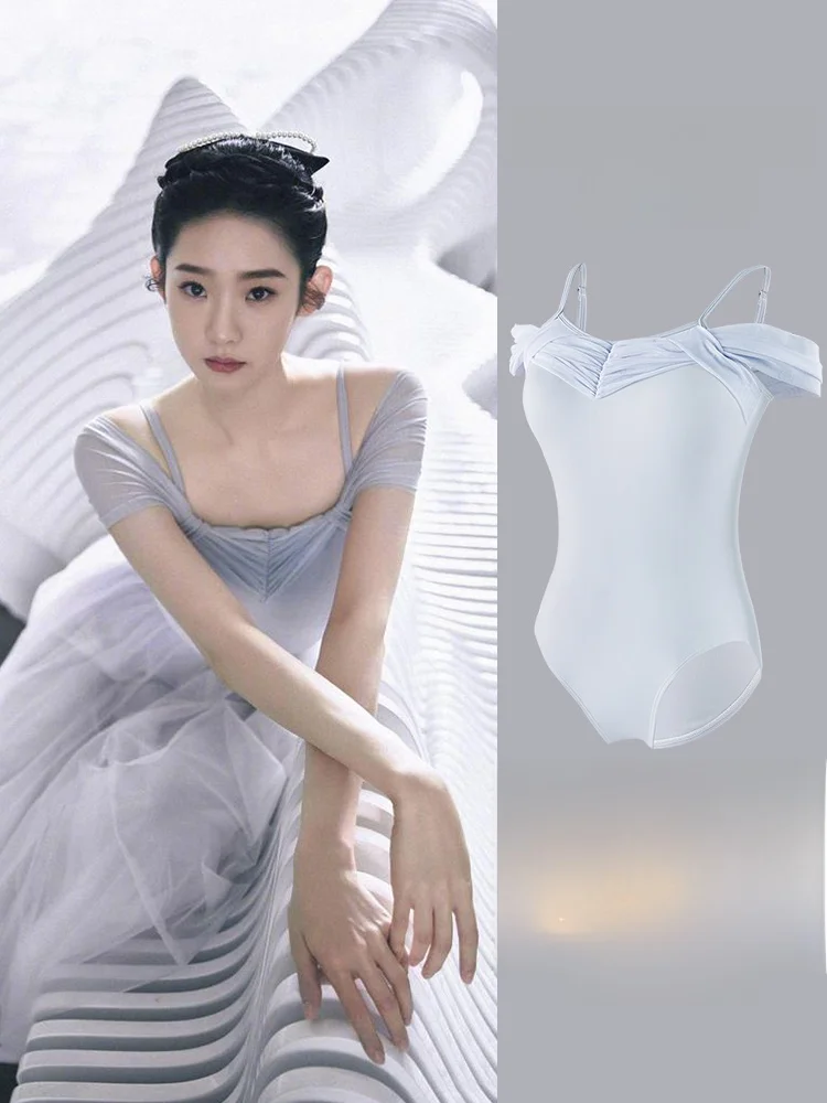 Zhang fan Dance Suit Ballet Dance One-Piece oulder Bared High Waist Women's Sle Art Exam Leotard Adult Fitn Clothing