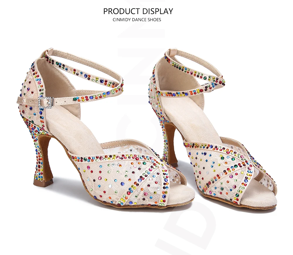 CINMIDY Farbige Strass-Latein-Tanzschuhe Tango Mesh Ballroom High Heel Tanzschuhe für Mädchen und Frauen Indoor Party Show Schuhe – Detail 10