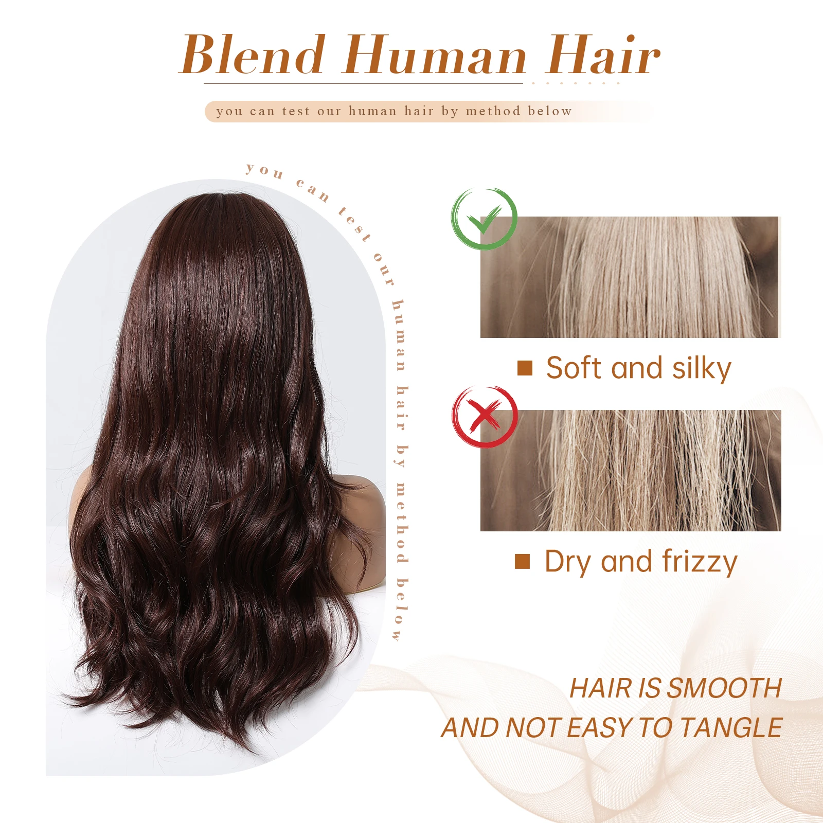 Wig rambut manusia campuran coklat tua panjang bergelombang Wig bagian tengah renda garis rambut Wig Frontal tubuh alami rambut gelombang untuk penggunaan sehari-hari wanita