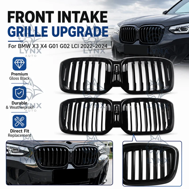 For BMW X3 X4 G01 G02 LCI 2022-2024 Single/Double Line Front Intake Grille Performance Tuning Car Styling Replacement
