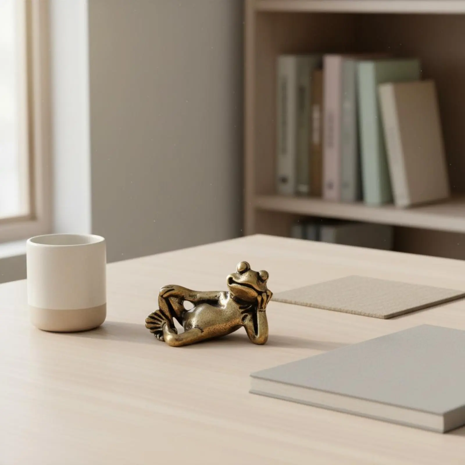 Brass Frog Figurine Good Luck Token Solidified Brass Frog Statue Tea Brewing Pet Handmade House Decoration for Office, Shelf