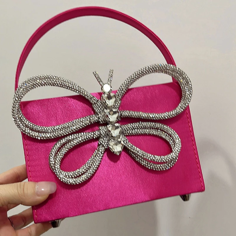 Ladies' new satin small square bag fashionable butterfly inlaid diamond gift box bag super sparkling retro full diamond handbag view 5