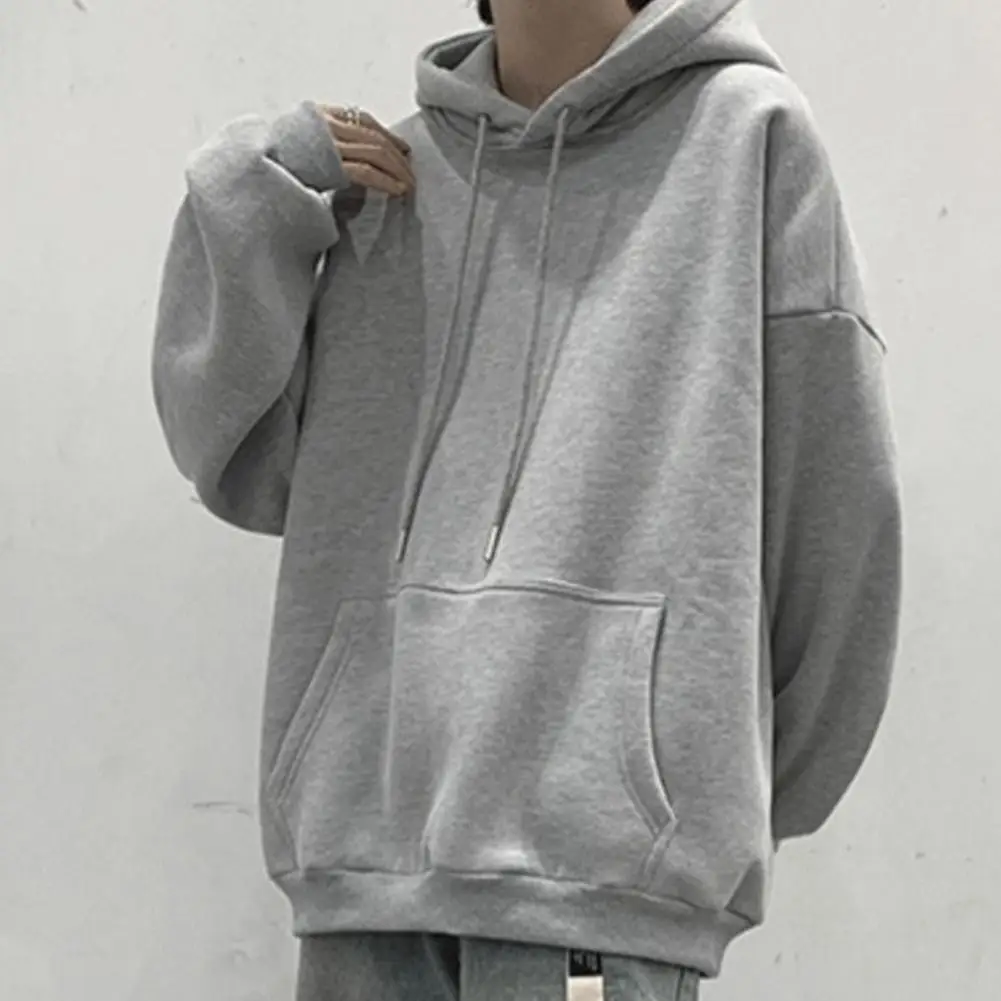 

Men Daily Hoodie Winter Unisex Hoodie Men's Fall Winter Hoodie with Drawstring Big Patch Pocket Elastic Cuff Thick for Couples